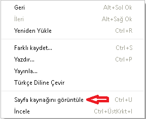 sayfa kaynağını görüntüle