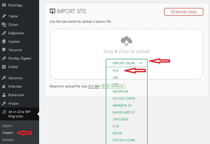 All-in-One WP Migration import