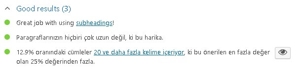 yoast seo okunabilirlik hepsi yeşil